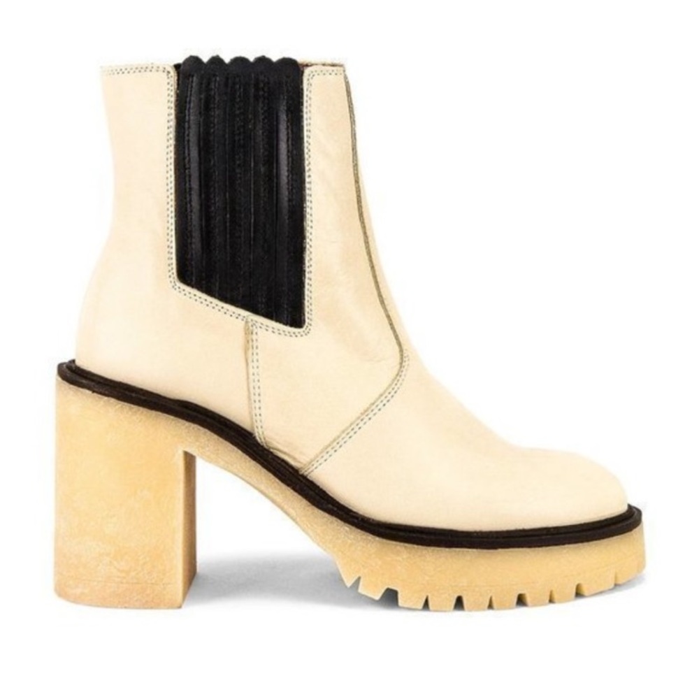 Free People James Chunky Heel Chelsea Boot White Leather Size 39.…